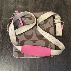 Circa 2006 Coach Signature Brown and Pink Crossbody Bag